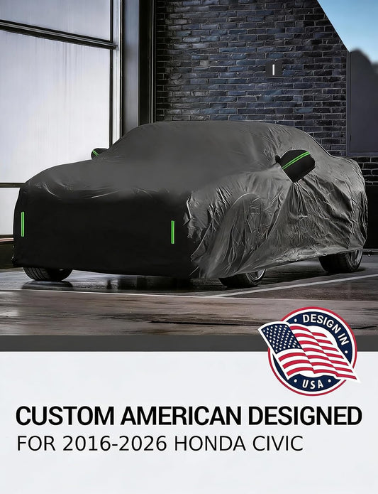 Custom fit 1991-2026 Honda Civic car cover on car, American designed full exterior protection