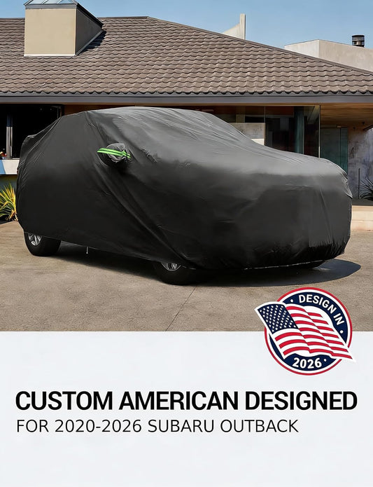 Custom fit 1994-2026 Subaru Outback car cover on car, American designed full exterior protection