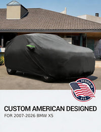 Custom fit 2007-2026 BMW X5 car cover on car, American designed full exterior protection
