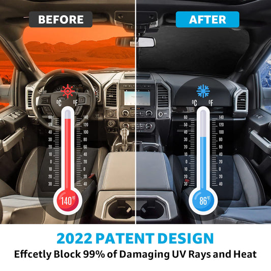 Front Windshield Sunshade Foldable Sun Shade Protector Custom Fit 2015-2020 Ford F-150 F150 Lariat, King Ranch, Platinum, XL XLT Limited Raptor Accessories 2022 Upgrade
