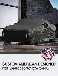 Custom fit 1996-2026 Toyota Camry car cover on car, American designed full exterior protection