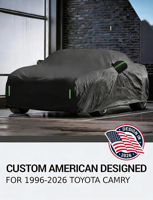 Custom fit 1996-2026 Toyota Camry car cover on car, American designed full exterior protection