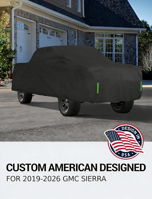 Custom fit 2019-2026 GMC Sierra 1500 Crew car cover on car, American designed full exterior protection