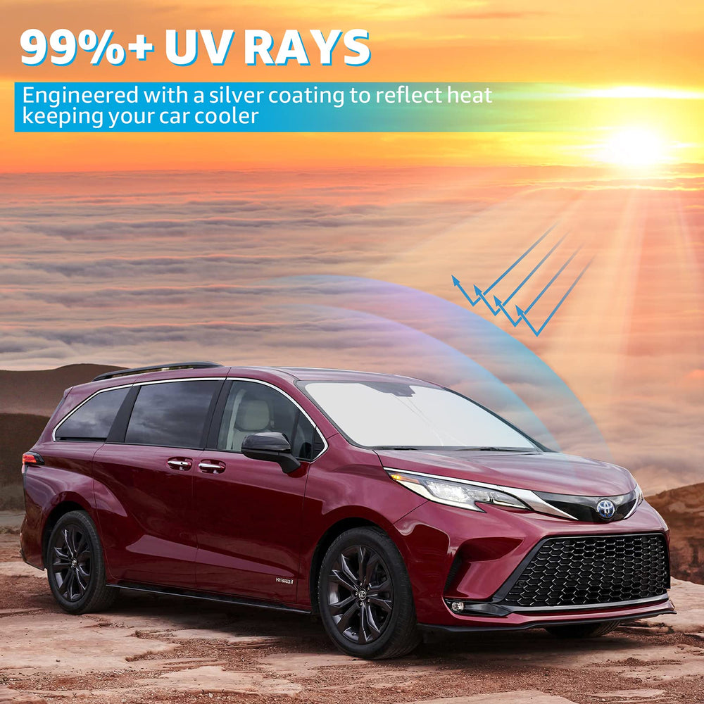 Proadsy Front Windshield Sun Shade Foldable Sunshade Protector Custom Fit 2021 2022 2023 2024 Toyota Sienna Mini Van Accessories 2023 Upgrade