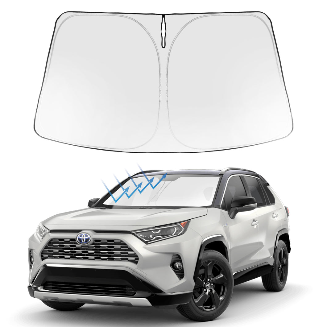 Front Windshield Sunshade Foldable Sun Shade Protector Custom Fit 2021 2020 2019 Toyota RAV4 SUV Crossover, LE XLE Premium Limited XSE Hybrid Adventure Accessories 2021 Upgrade