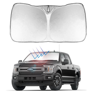 Front Windshield Sunshade Foldable Sun Shade Protector Custom Fit Ford F-150 2020 2019 2018 2017 2016 2015 F150 Lariat, King Ranch, Platinum, XL XLT Limited Raptor Accessories 2021 Upgrade