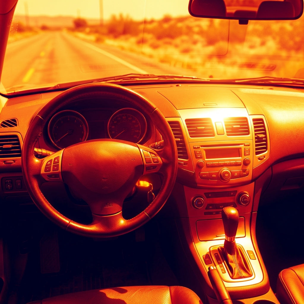 Thermal image without sunshade: 157°F dashboard