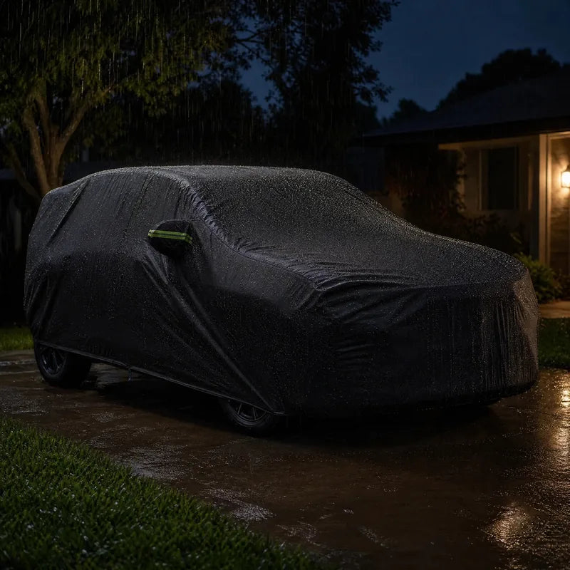 RAV4 covered in rain night